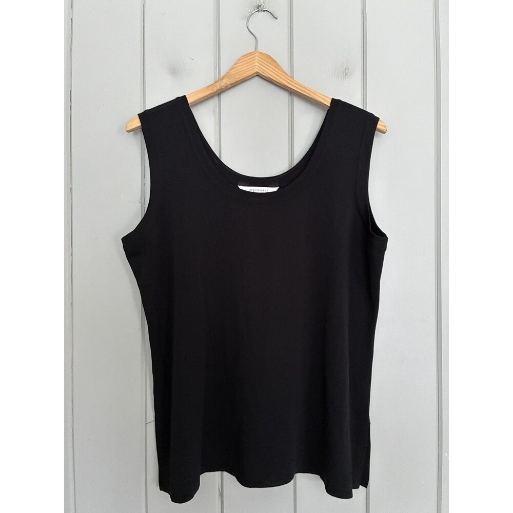 Vtg Exclusively Misook Knit Shell Tank Top XL Black Scoop Neck Side Slits